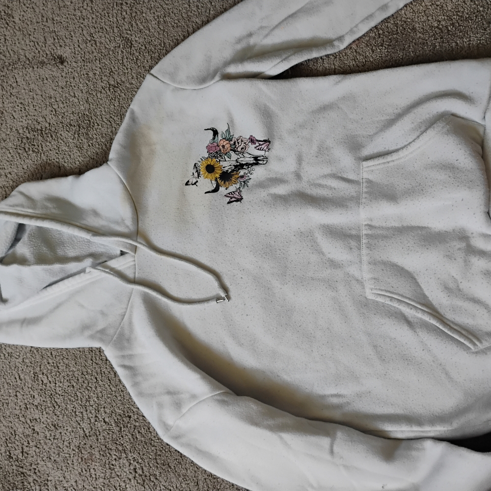 White Hoodie with Floral Skull Design